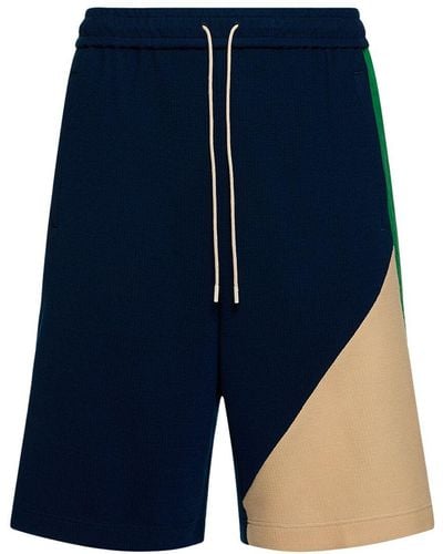 Gucci Shorts deportivos de lana y algodón con tribanda - Azul