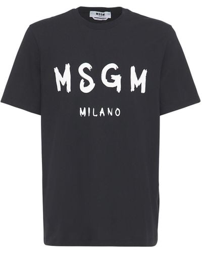 MSGM T-shirt En Jersey De Coton Logo Imprimé En Vinyle - Noir
