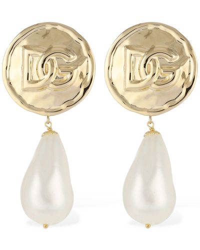 Dolce & Gabbana Boucles d'oreilles avec logo DG et pendentifs gouttes - Métallisé