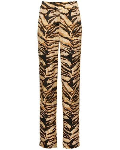 Roberto Cavalli Tiger Printed Satin Wide Trousers - Metallic