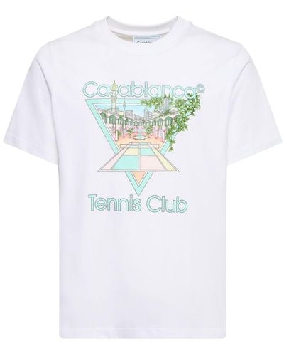 CASABLANCA Tennis Club T-Shirt aus Baumwoll-Jersey mit Logoprint - Weiß
