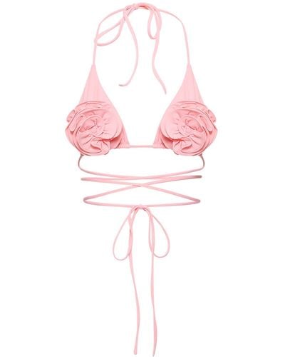 Magda Butrym Jersey Triangle Bikini Top W/ Roses - Pink