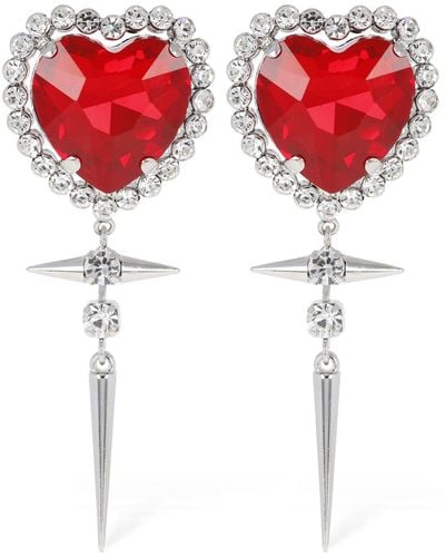Alessandra Rich Heart Earrings W/ Spikes - Red