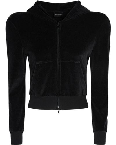 Balenciaga Sweat-shirt zippé en coton à capuche - Noir