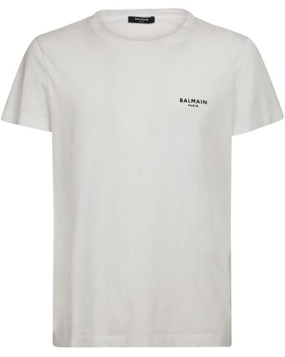 Balmain T-shirt In Cotone Organico Con Logo Floccato - Bianco