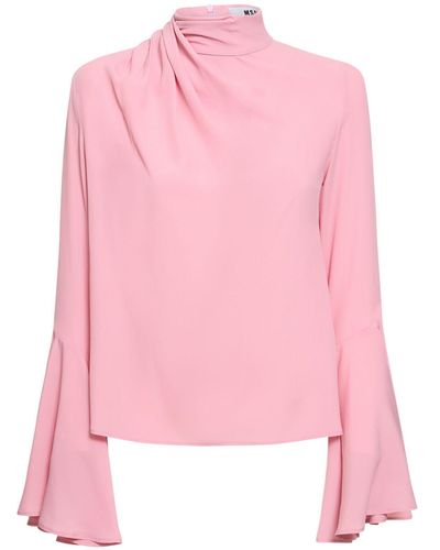 MSGM Silk Blend Bell Sleeve Shirt - Pink