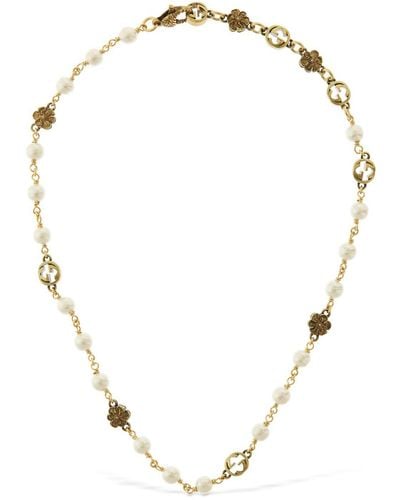 Gucci gg Flower Imitation Pearl Necklace - Natural