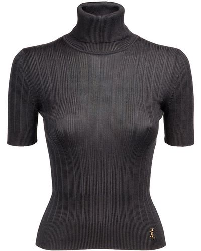 Saint Laurent Silk Knit Turtleneck T-Shirt - Black