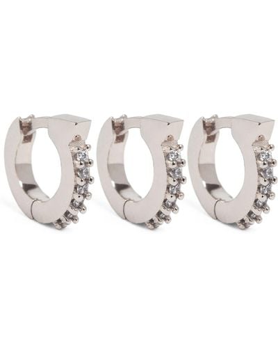 Ferragamo Set Of 3 Gancio Crystal Hoop Earrings - White
