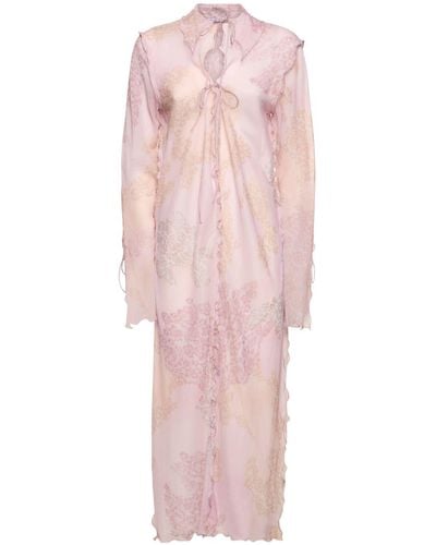 Acne Studios Printed Cotton & Silk Long Kaftan Dress - Pink