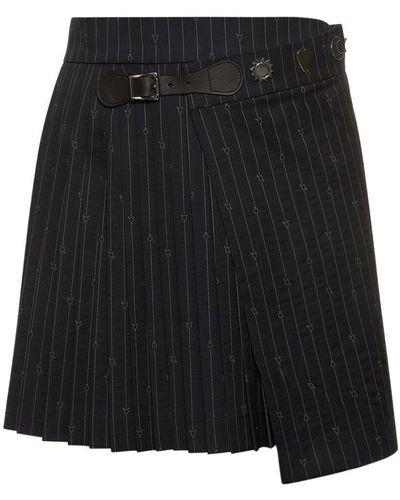 Charles Jeffrey Pleated Pinstripe Wool Blend Mini Skirt - Black