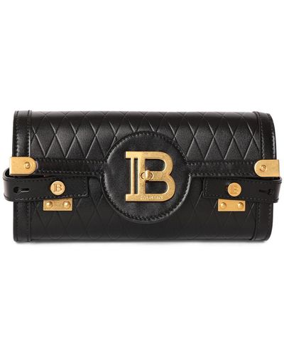 Balmain B-Buzz 23 Embossed Leather Clutch - Black
