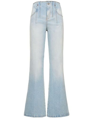 Victoria Beckham High Rise Flared Cotton Jeans - Blue