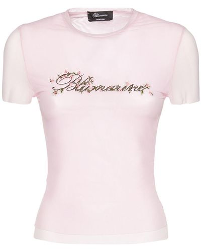 Blumarine T-shirt Aus Tüll Mit Logostickerei - Pink