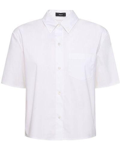 Theory Boxy Cotton Blend Shirt - White