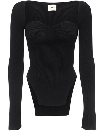 Khaite Top Maddy De Punto Acanalado Stretch - Negro