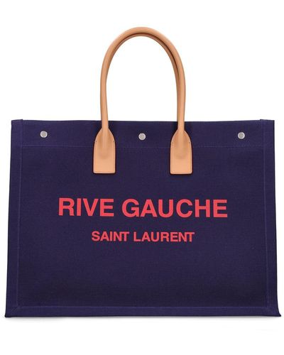 Yves Saint Laurent Electric Blue Wool And Leather Rive Gauche Tote