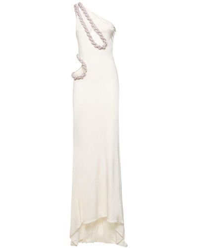 Stella McCartney Embellished Viscose Satin Cutout Dress - White