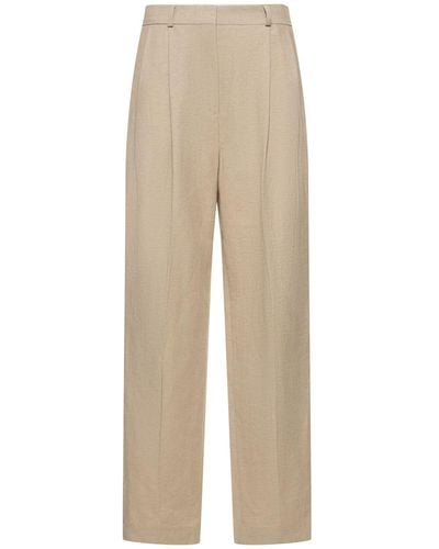Totême Pleated Tailored Linen Blend Trousers - Natural
