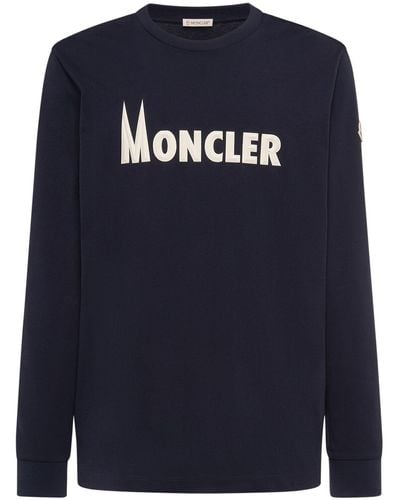 Moncler Sweat-shirt en jersey de coton à col rond - Bleu