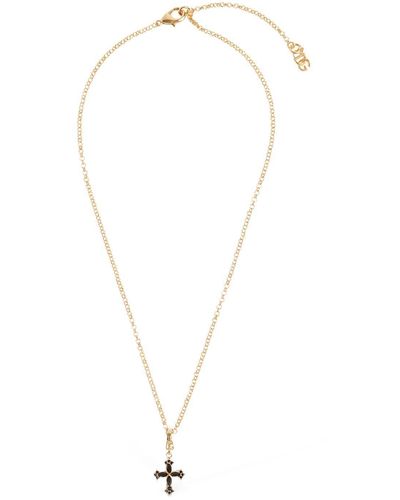 Dolce & Gabbana Plated Cross Pendant Necklace - White