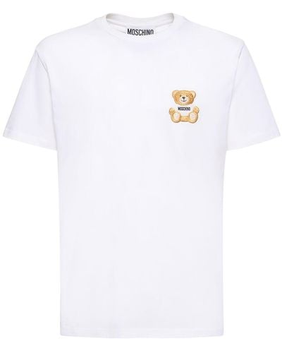 Moschino Besticktes T-shirt Aus Baumwolljersey - Weiß