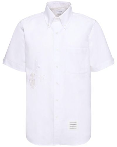 Thom Browne Button Down Cotton Straight Fit Shirt - White