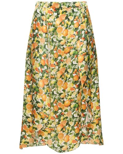 Stella McCartney Lemon Print Silk Midi Skirt - Yellow