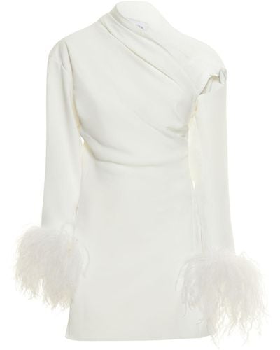 16Arlington Vestido corto de crepe y plumas - Blanco