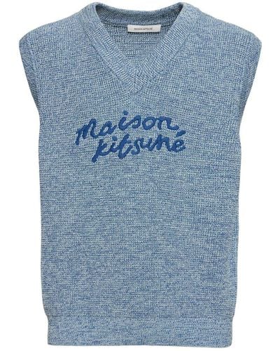 Maison Kitsuné Oversized Weste Mit Handschrift-logo - Blau