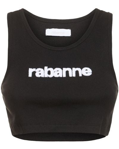 Rabanne Crop top in jersey con logo - Nero