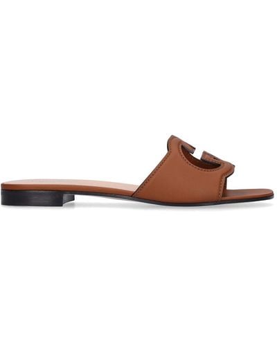 Gucci Interlocking G Cut-out Leather Sliders - Brown