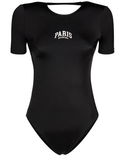 Balenciaga Paris Short Sleeve One-Piece Swimsuit - Black