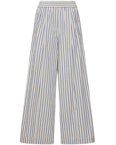 Brunello Cucinelli Striped Cotton Poplin Wide Trousers - White