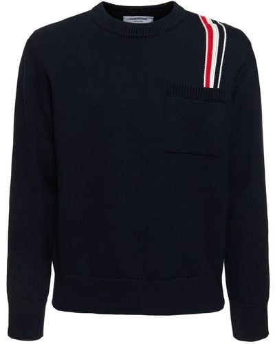 Thom Browne Suéter de algodón con cuello redondo - Azul