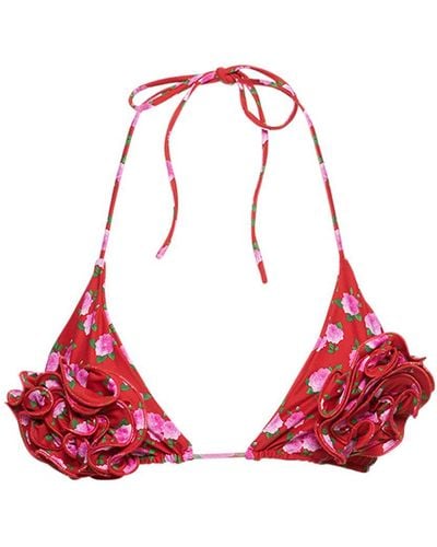 Magda Butrym Haut de bikini triangle à imprimé fleurs en 3d - Rouge