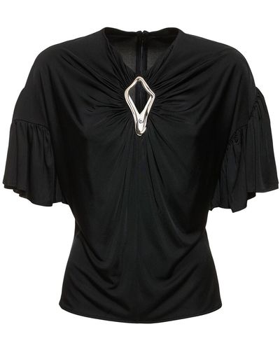 Lanvin Embellished Draped Satin Top - Black