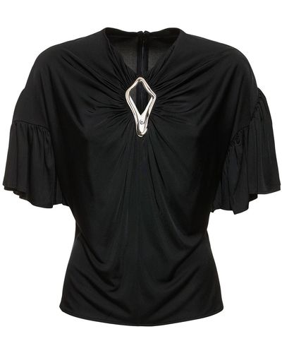 Lanvin Top in raso drappeggiato / decorazioni - Nero