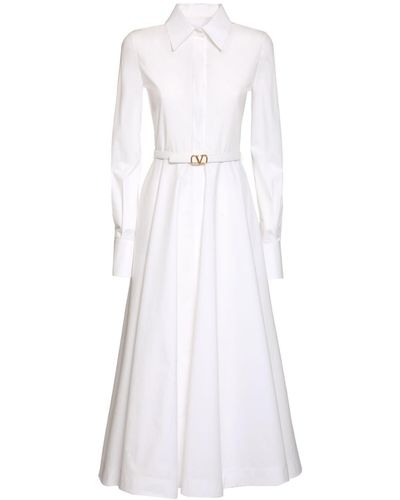 Valentino Cotton Poplin Belted Midi Shirt Dress - White