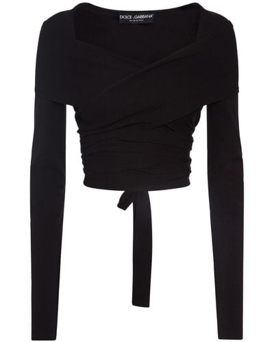 Dolce & Gabbana Stretch Jersey Punto Milano Wrap Top - Black