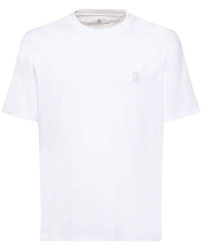 Brunello Cucinelli Camiseta de jersey de algodón con logo - Blanco
