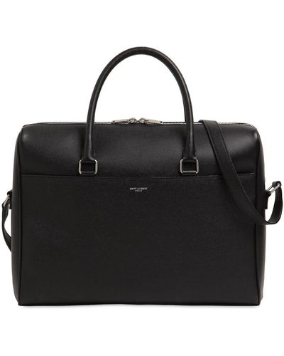 Saint Laurent Grained Leather Business Bag - Black