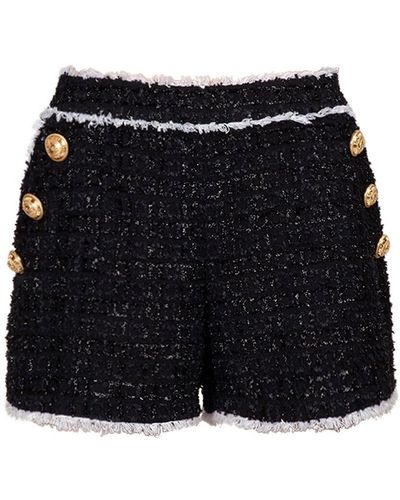 Balmain Shorts Cortos De Tweed De Algodón - Negro