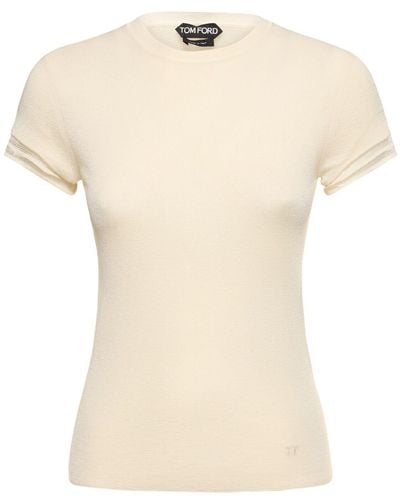 Tom Ford Cashmere & Silk Knit Short Sleeve Top - Natural