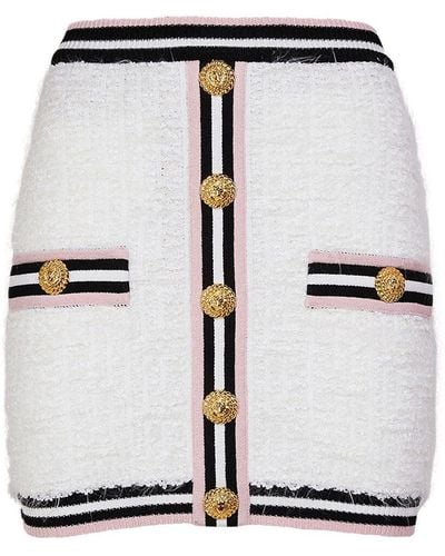 Balmain Maze Monogram Cotton Blend Mini Skirt - White