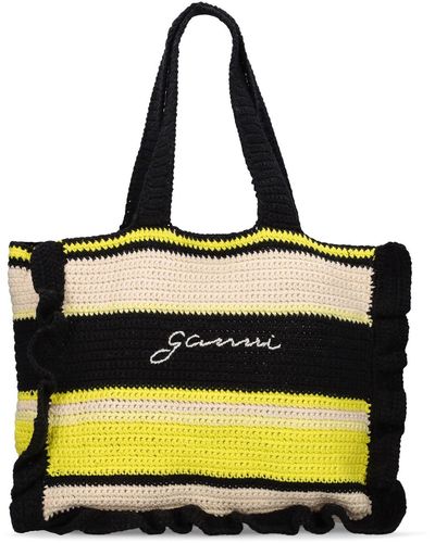 Ganni Cotton Crochet Ruffle Tote Bag - Yellow
