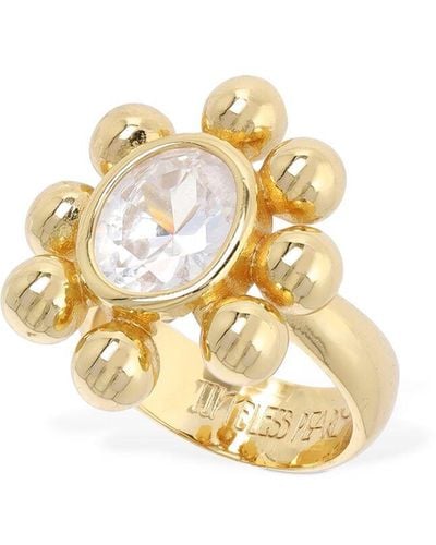 Timeless Pearly Flower Crystal Thick Ring - Metallic