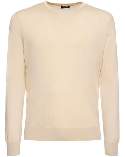 Zegna Cashmere & Silk Crewneck Sweater - Natural