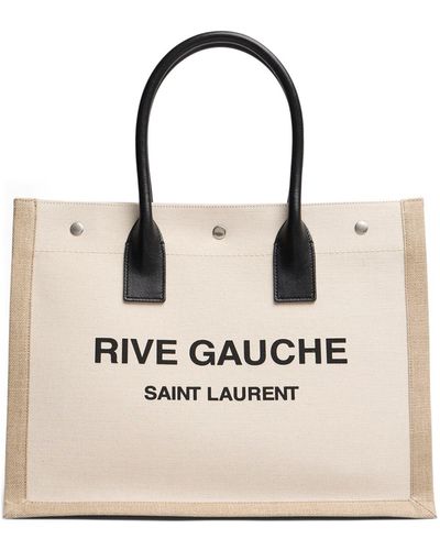 Saint Laurent Rive Gauche Linen & Leather Tote - Natural