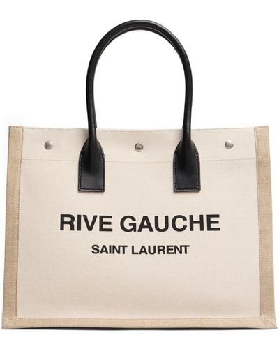 Saint Laurent Sac À Main En Toile Imprimé À Finitions En Cuir Rive Gauche - Neutre
